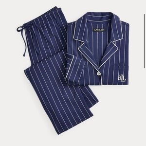 NWT Lauren Ralph Lauren Blue and White Striped Pajama Set